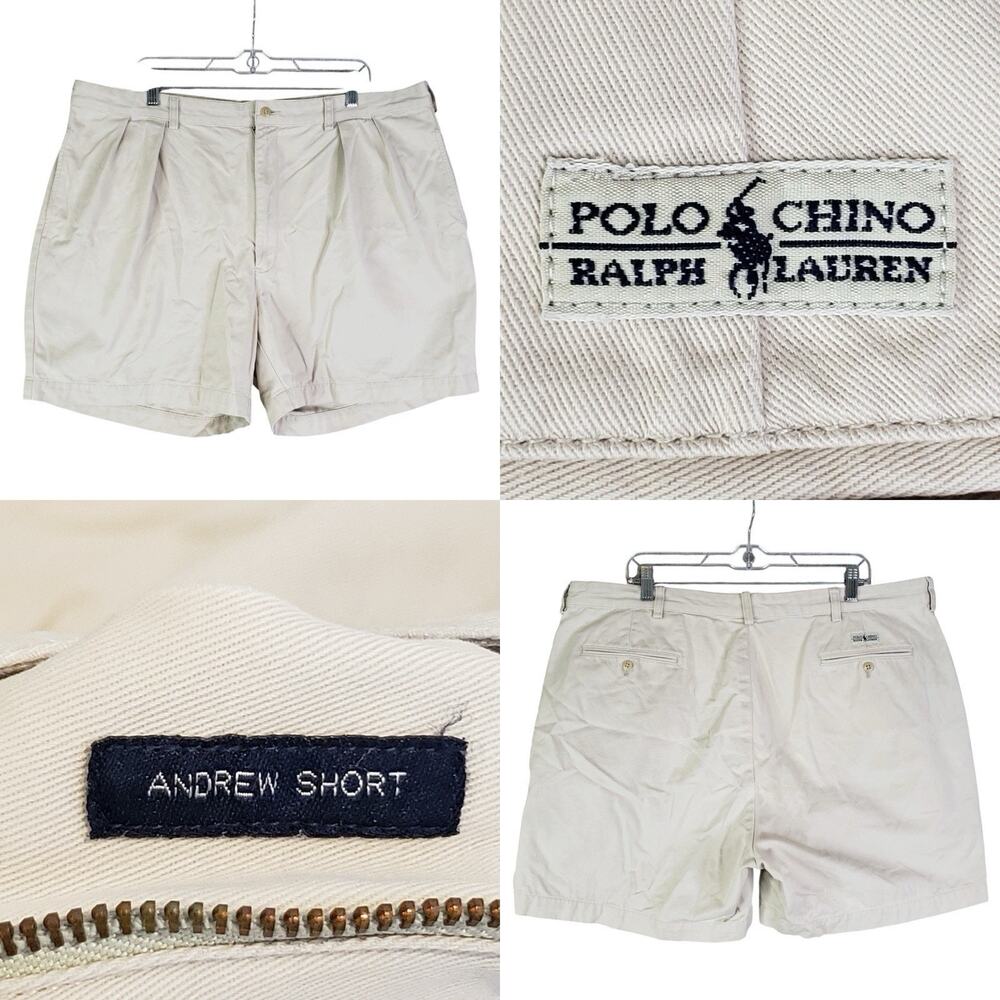 Vintage Polo Ralph Lauren Andrew Shorts Men’s 42 Khaki Pleated Relaxed Chino